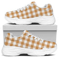 Brown And White Gingham Pattern Print White Chunky Shoes