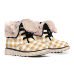 Brown And White Gingham Pattern Print Winter Boots