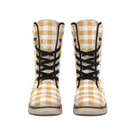 Brown And White Gingham Pattern Print Winter Boots