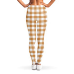 Brown And White Gingham Pattern Print Women's Leggings