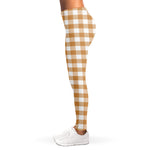 Brown And White Gingham Pattern Print Women's Leggings