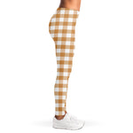 Brown And White Gingham Pattern Print Women's Leggings