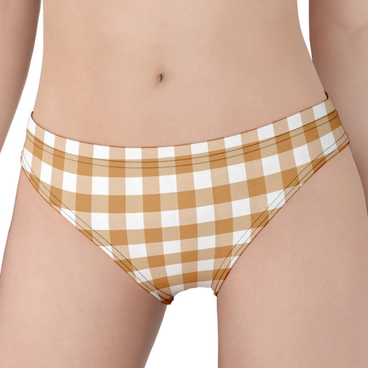 Brown And White Gingham Pattern Print Women's Panties