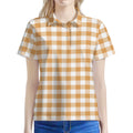 Brown And White Gingham Pattern Print Women's Polo Shirt