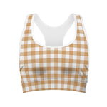 Brown And White Gingham Pattern Print Women's Sports Bra