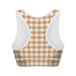 Brown And White Gingham Pattern Print Women's Sports Bra