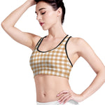 Brown And White Gingham Pattern Print Women's Sports Bra