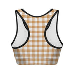 Brown And White Gingham Pattern Print Women's Sports Bra