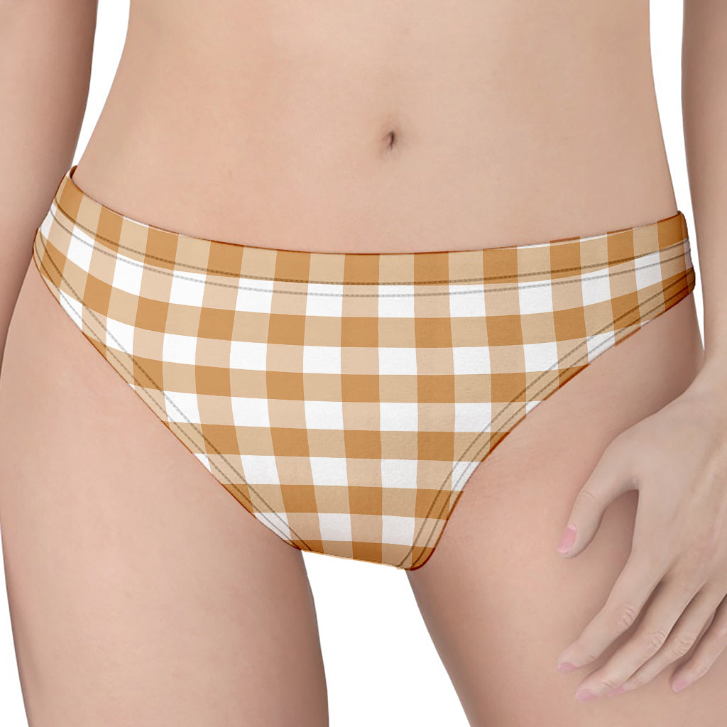Brown And White Gingham Pattern Print Women's Thong