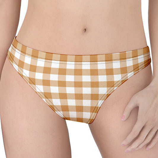 Brown And White Gingham Pattern Print Women's Thong