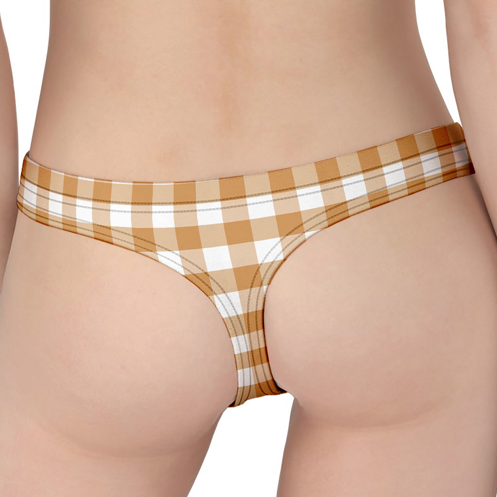 Brown And White Gingham Pattern Print Women's Thong