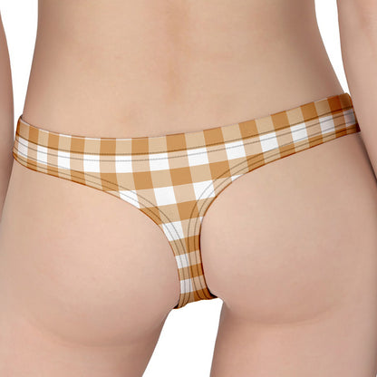 Brown And White Gingham Pattern Print Women's Thong