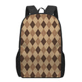 Brown Argyle Pattern Print 17 Inch Backpack