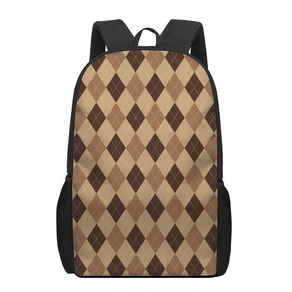 Brown Argyle Pattern Print 17 Inch Backpack
