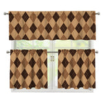 Brown Argyle Pattern Print 3 Piece Kitchen Curtains