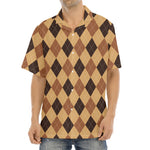 Brown Argyle Pattern Print Aloha Shirt