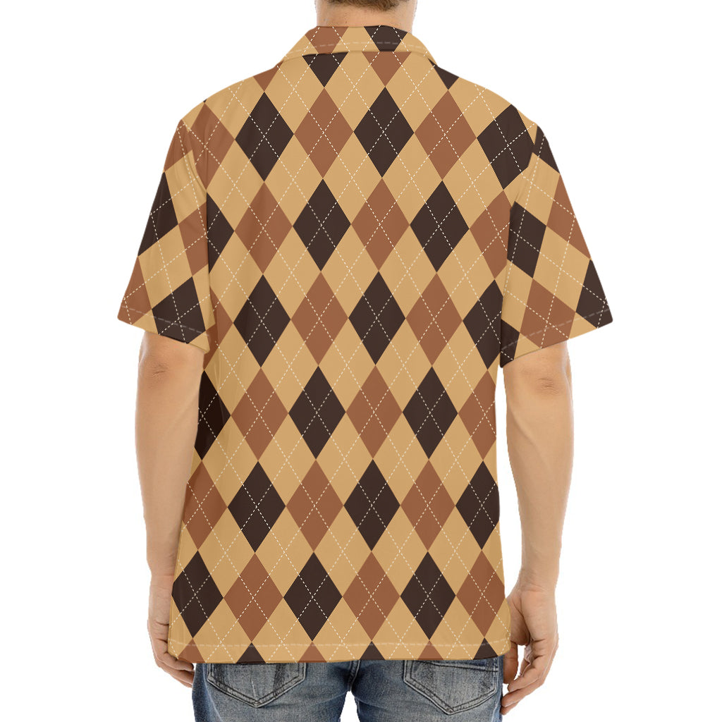 Brown Argyle Pattern Print Aloha Shirt
