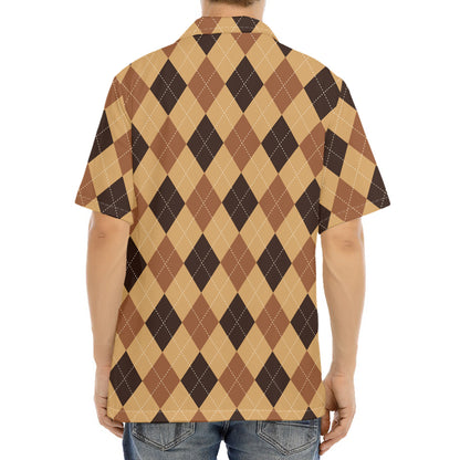 Brown Argyle Pattern Print Aloha Shirt