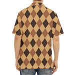 Brown Argyle Pattern Print Aloha Shirt
