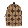 Brown Argyle Pattern Print School Backpack