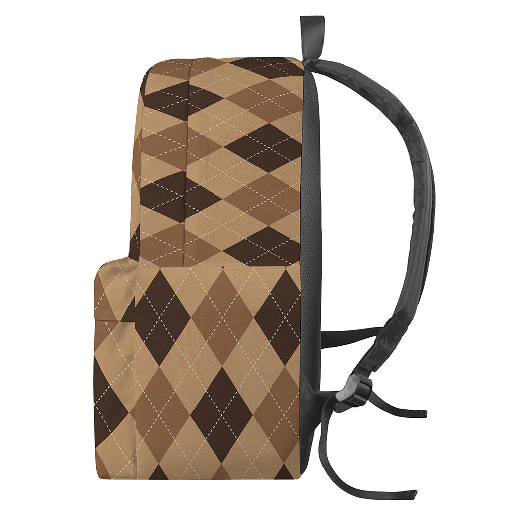 Brown Argyle Pattern Print Backpack