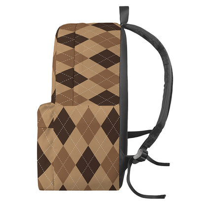 Brown Argyle Pattern Print Backpack
