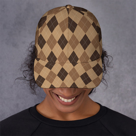 Brown Argyle Pattern Print Baseball Cap