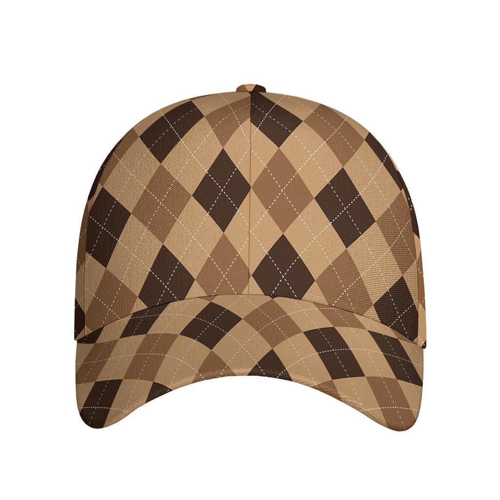 Brown Argyle Pattern Print Baseball Cap