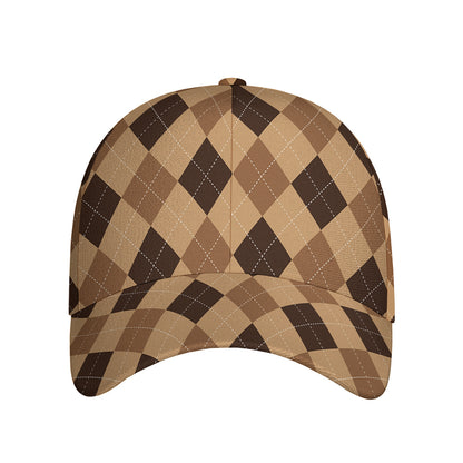 Brown Argyle Pattern Print Baseball Cap