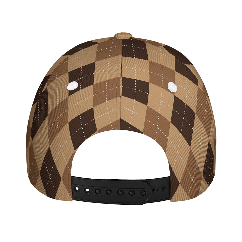 Brown Argyle Pattern Print Baseball Cap