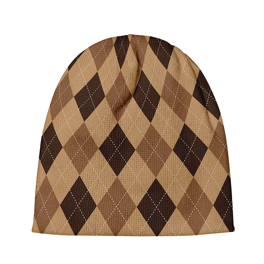 Brown Argyle Pattern Print Beanie