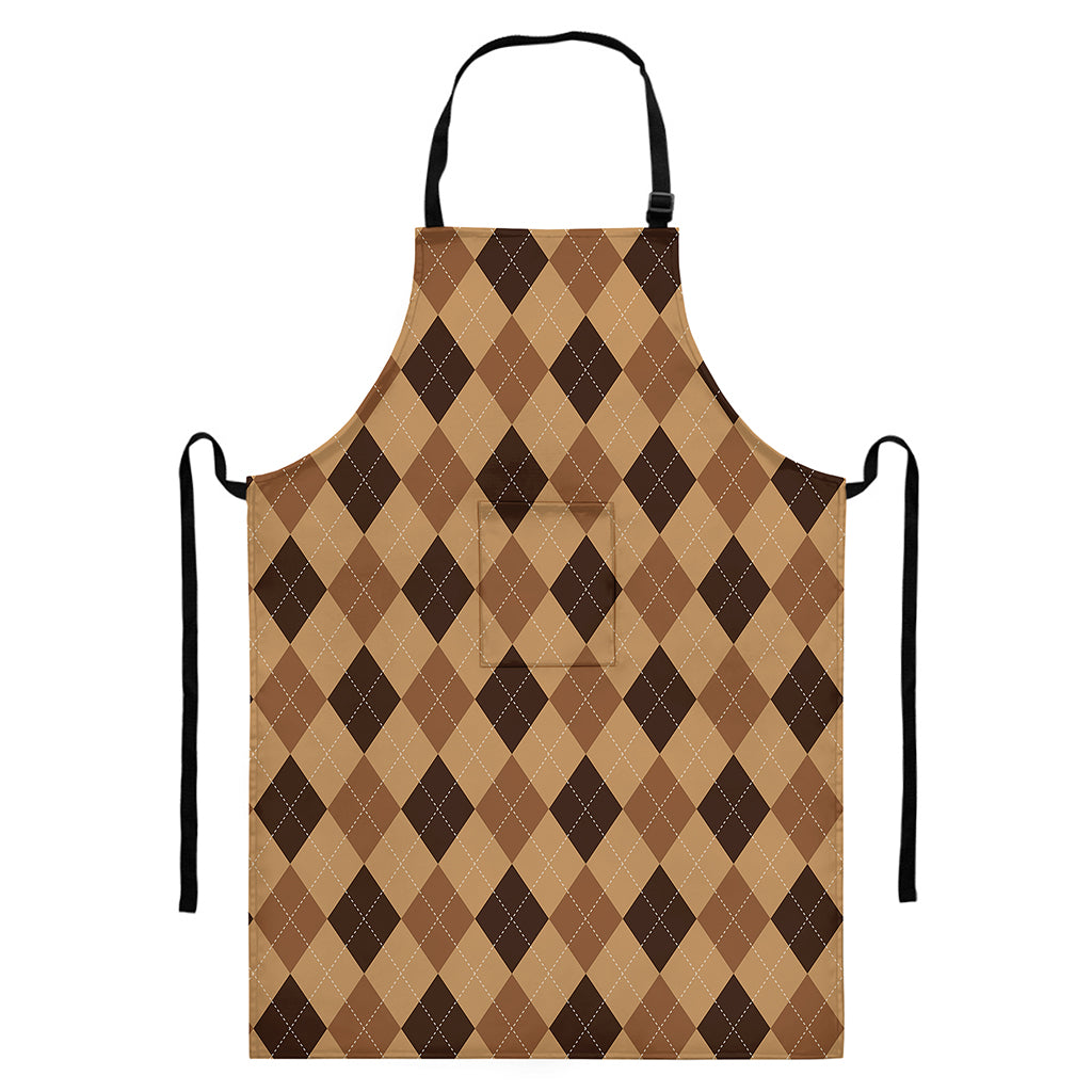 Brown Argyle Pattern Print Bib Apron With Pocket