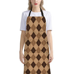Brown Argyle Pattern Print Bib Apron With Pocket