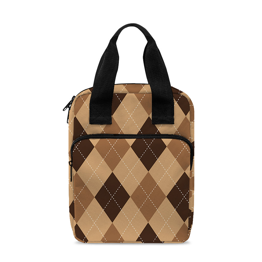 Brown Argyle Pattern Print Bible Tote Bag
