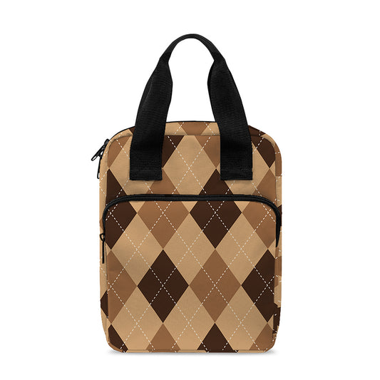Brown Argyle Pattern Print Bible Tote Bag
