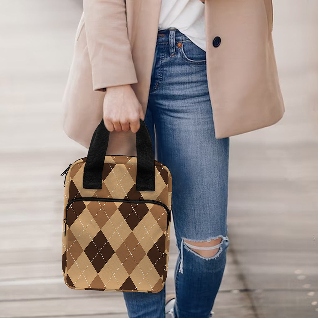 Brown Argyle Pattern Print Bible Tote Bag