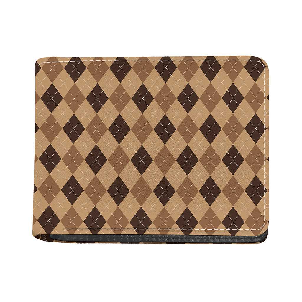 Brown Argyle Pattern Print Bifold Wallet
