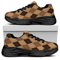 Brown Argyle Pattern Print Black Chunky Shoes