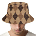 Brown Argyle Pattern Print Bucket Hat