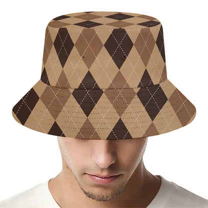 Brown Argyle Pattern Print Bucket Hat