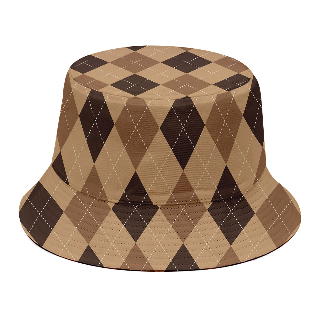 Brown Argyle Pattern Print Bucket Hat