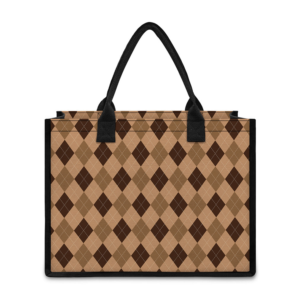 Brown Argyle Pattern Print Canvas Tote Bag