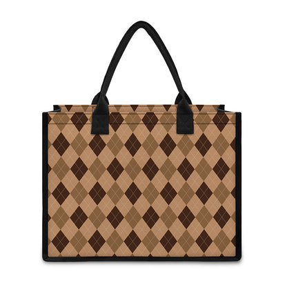 Brown Argyle Pattern Print Canvas Tote Bag