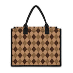 Brown Argyle Pattern Print Canvas Tote Bag