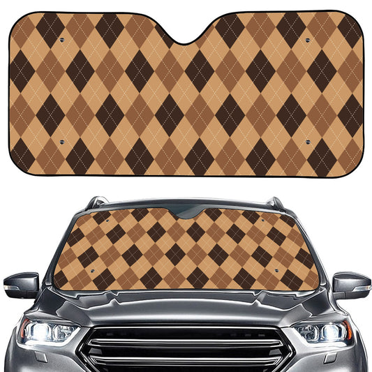 Brown Argyle Pattern Print Car Windshield Sun Shade
