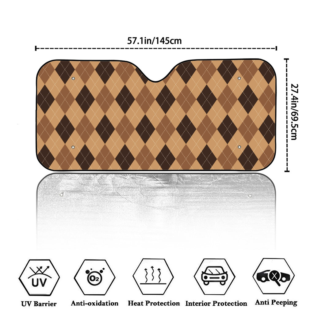 Brown Argyle Pattern Print Car Windshield Sun Shade