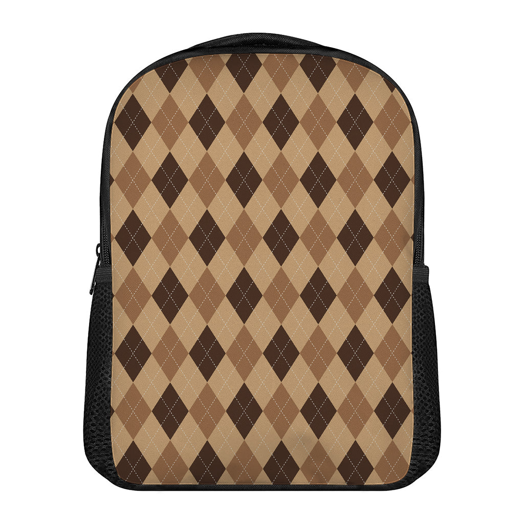 Brown Argyle Pattern Print Casual Backpack