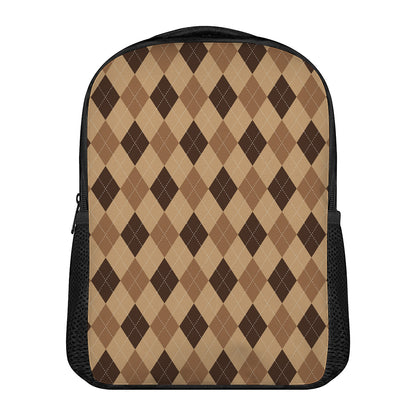 Brown Argyle Pattern Print Casual Backpack