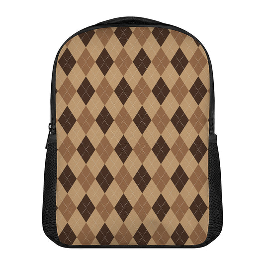 Brown Argyle Pattern Print Casual Backpack