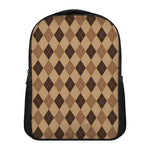 Brown Argyle Pattern Print Casual Backpack